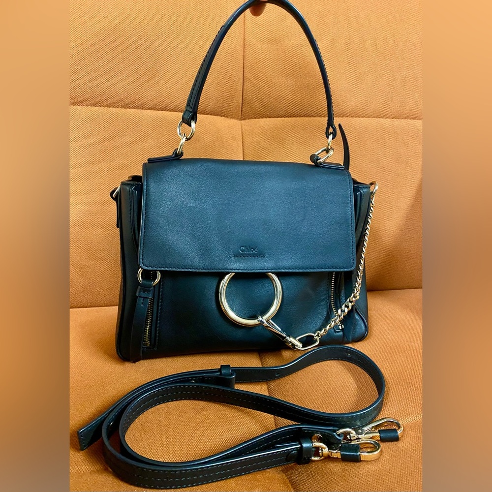 Chloe Faye Suede Calfskin Shoulder Bag- Black
